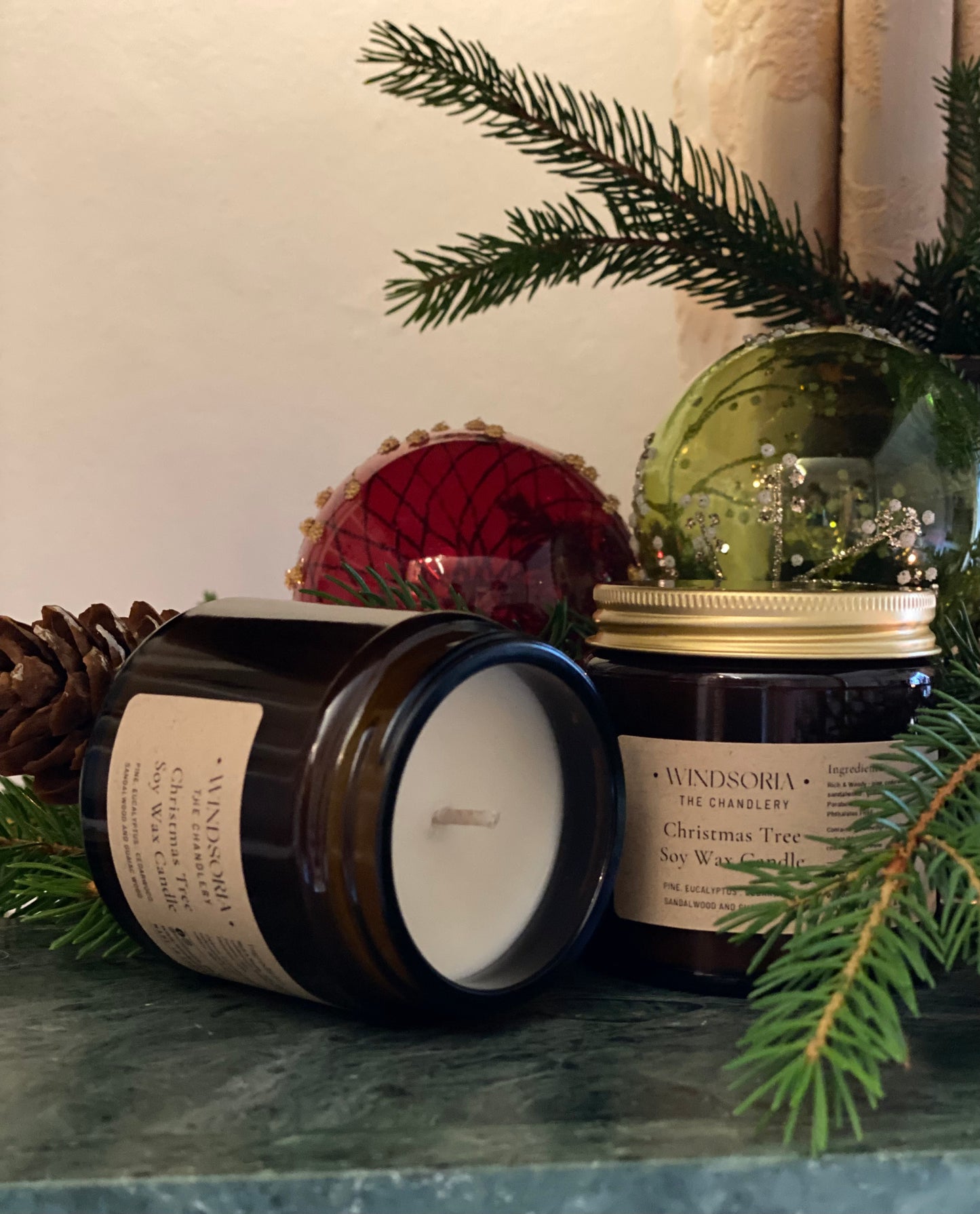 Christmas Tree Soy Wax Candle _ Amber Jar
