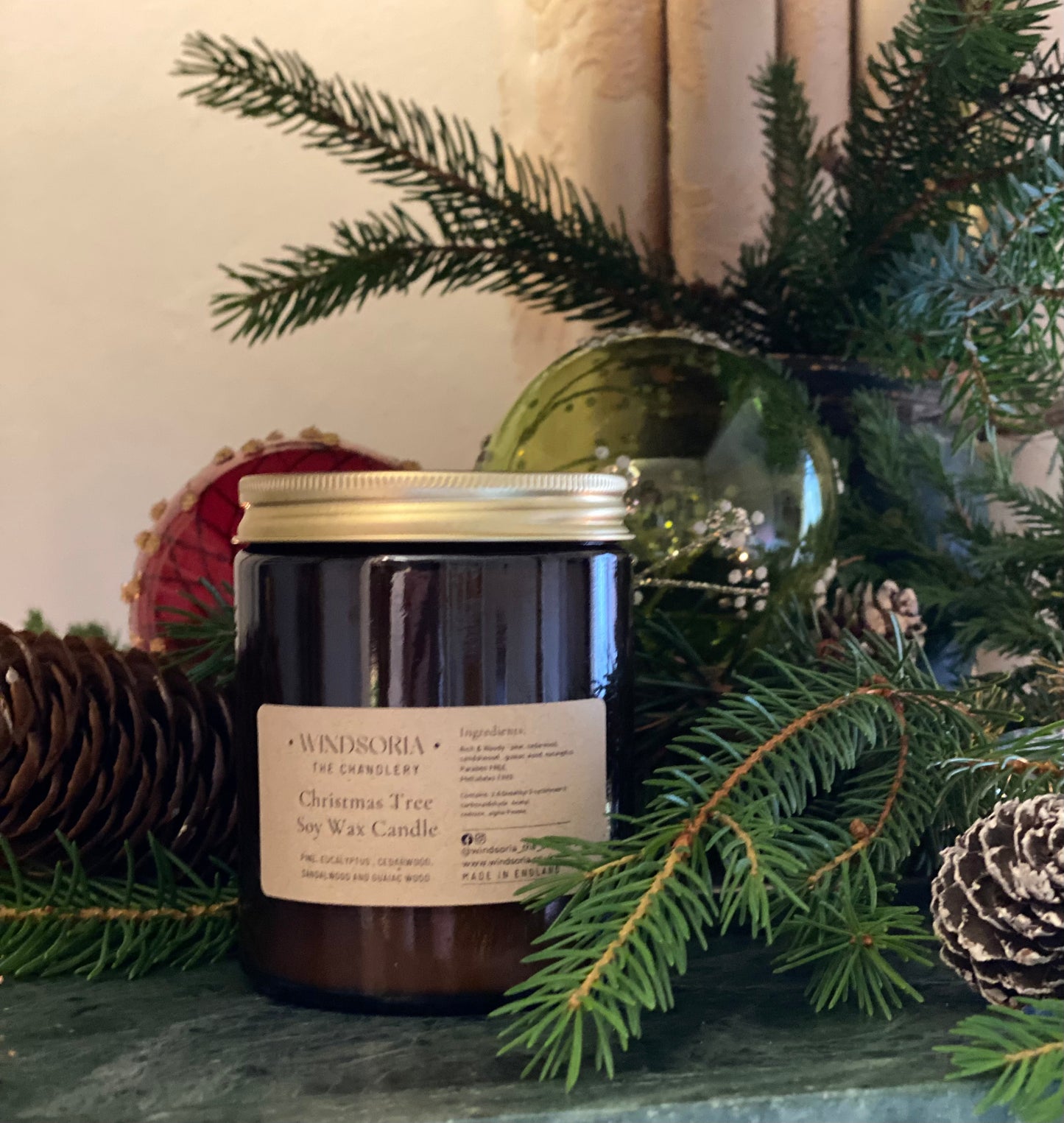 Christmas Tree Soy Wax Candle _ Amber Jar