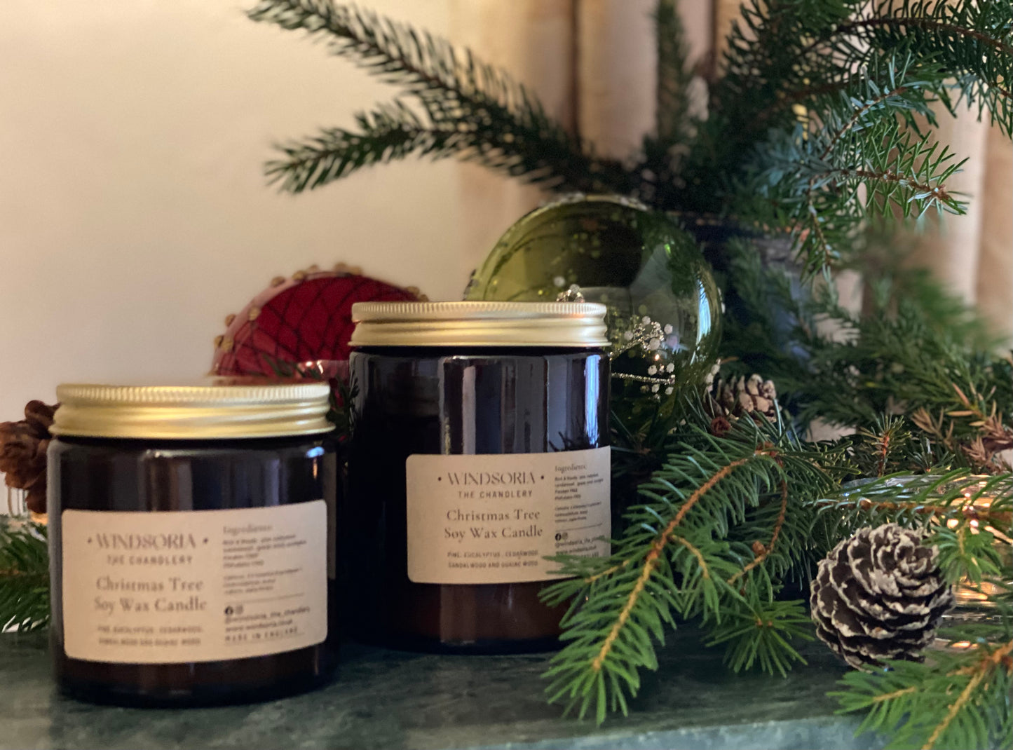 Christmas Tree Soy Wax Candle _ Amber Jar
