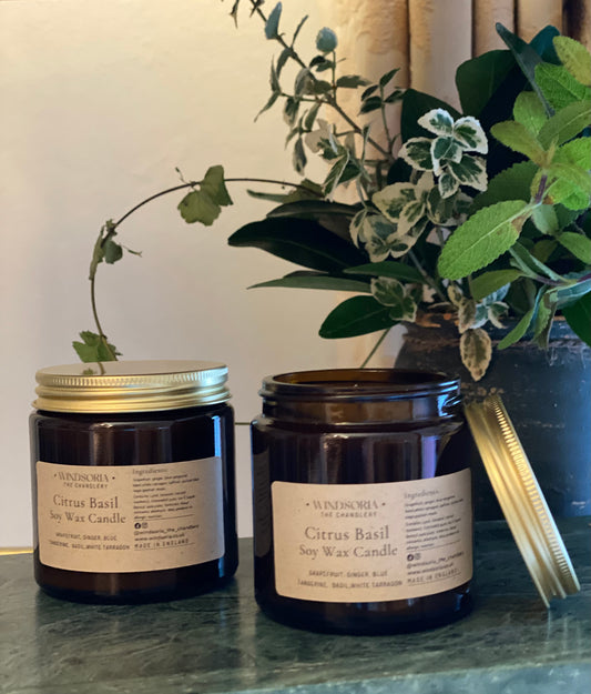 Citrus Basil Soy wax Candle _ Amber  Jar