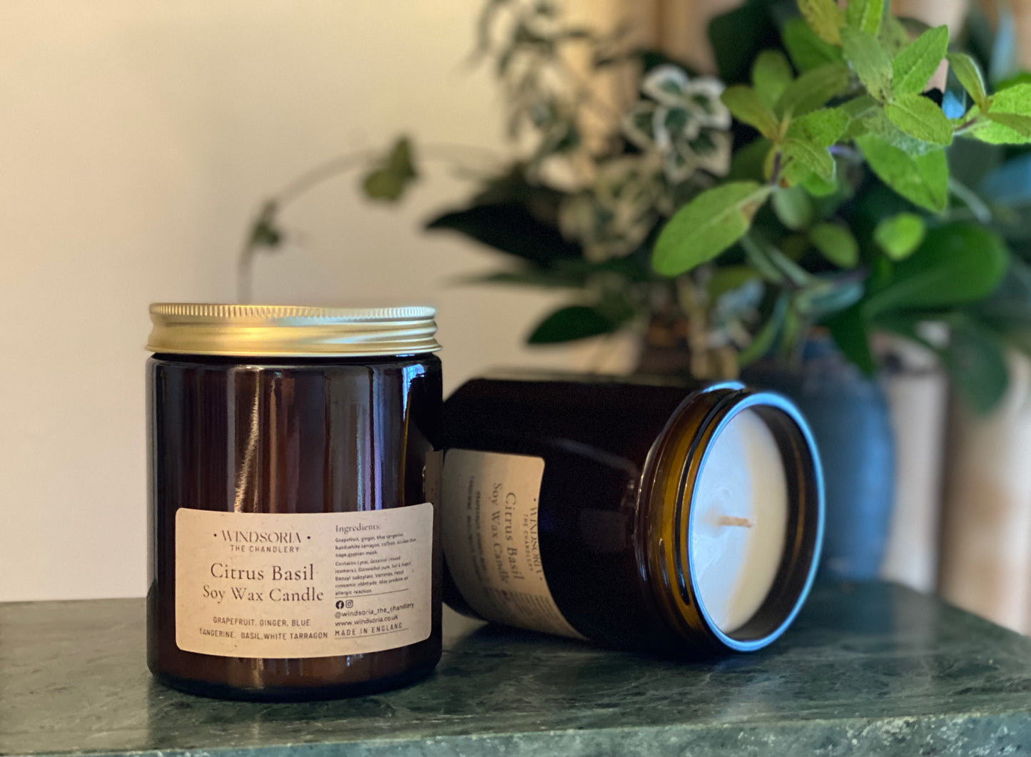 Citrus Basil Soy wax Candle _ Amber  Jar