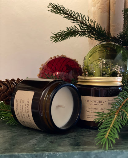 Christmas Tree Soy Wax Candle _ Amber Jar